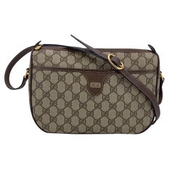 Gucci Vintage Beige Monogram Canvas Messenger Crossbody Bag