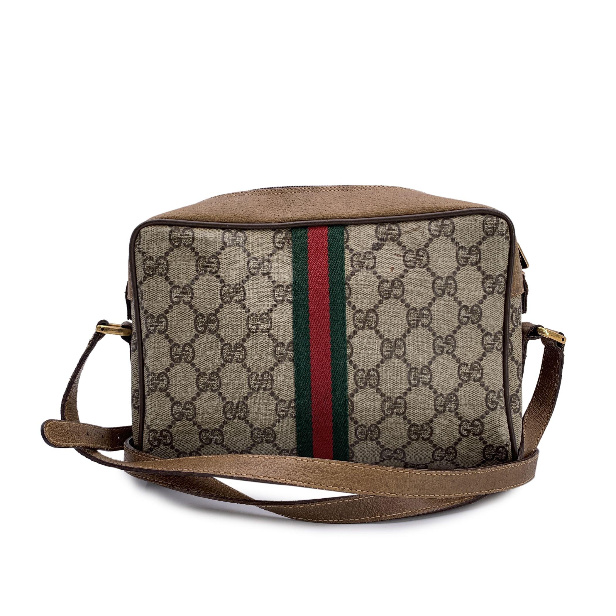 Gucci Vintage Beige Monogram Canvas Ophidia Stripes Crossbody Bag In Good Condition In Rome, Rome