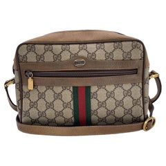 Gucci Vintage Beige Monogram Canvas Ophidia Stripes Crossbody Bag