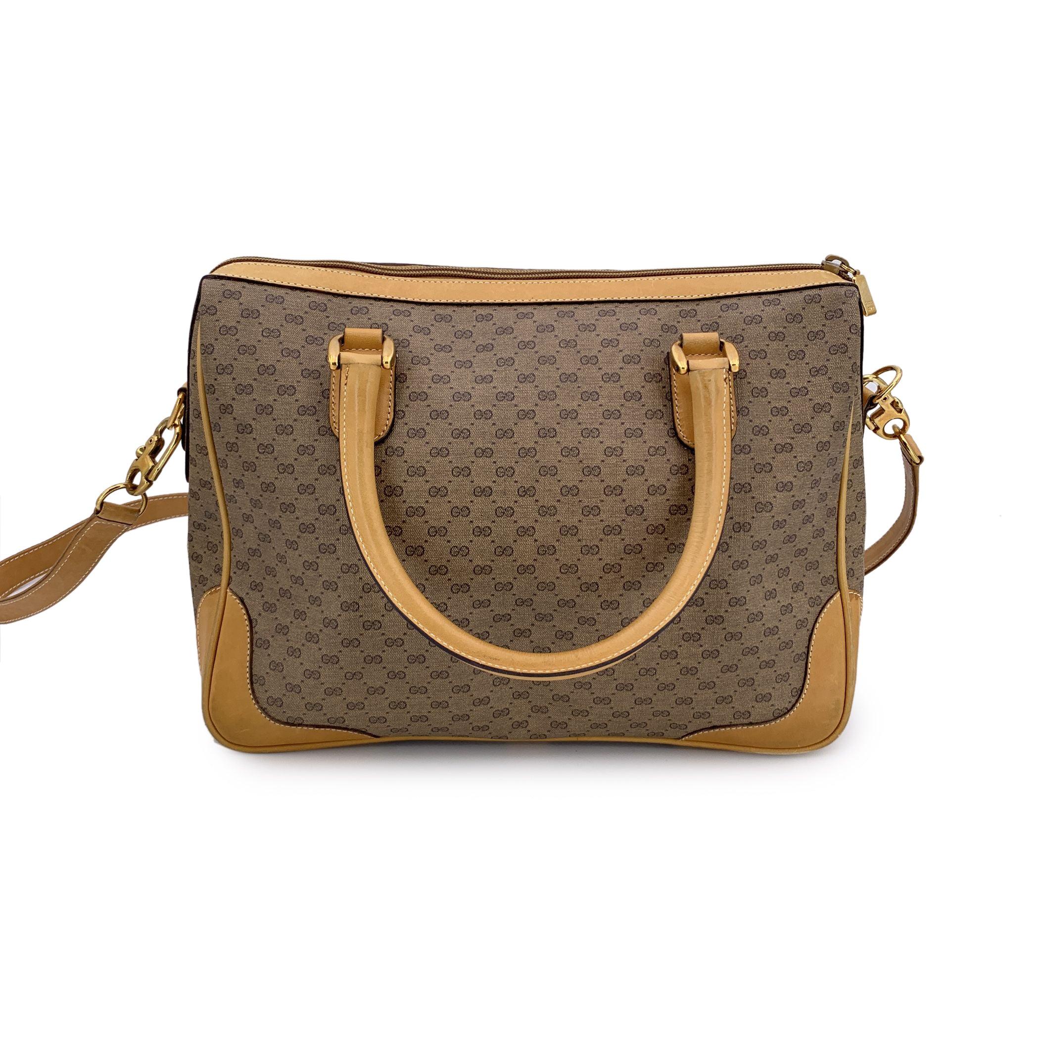 Gucci Vintage Beige Monogram Canvas Satchel Bag with Strap In Good Condition For Sale In Rome, Rome