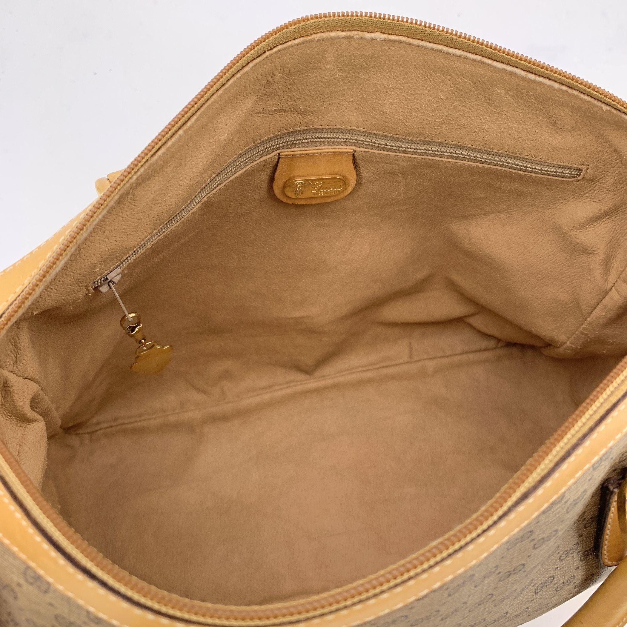 Gucci Vintage Beige Monogram Canvas Satchel Bag with Strap For Sale 2