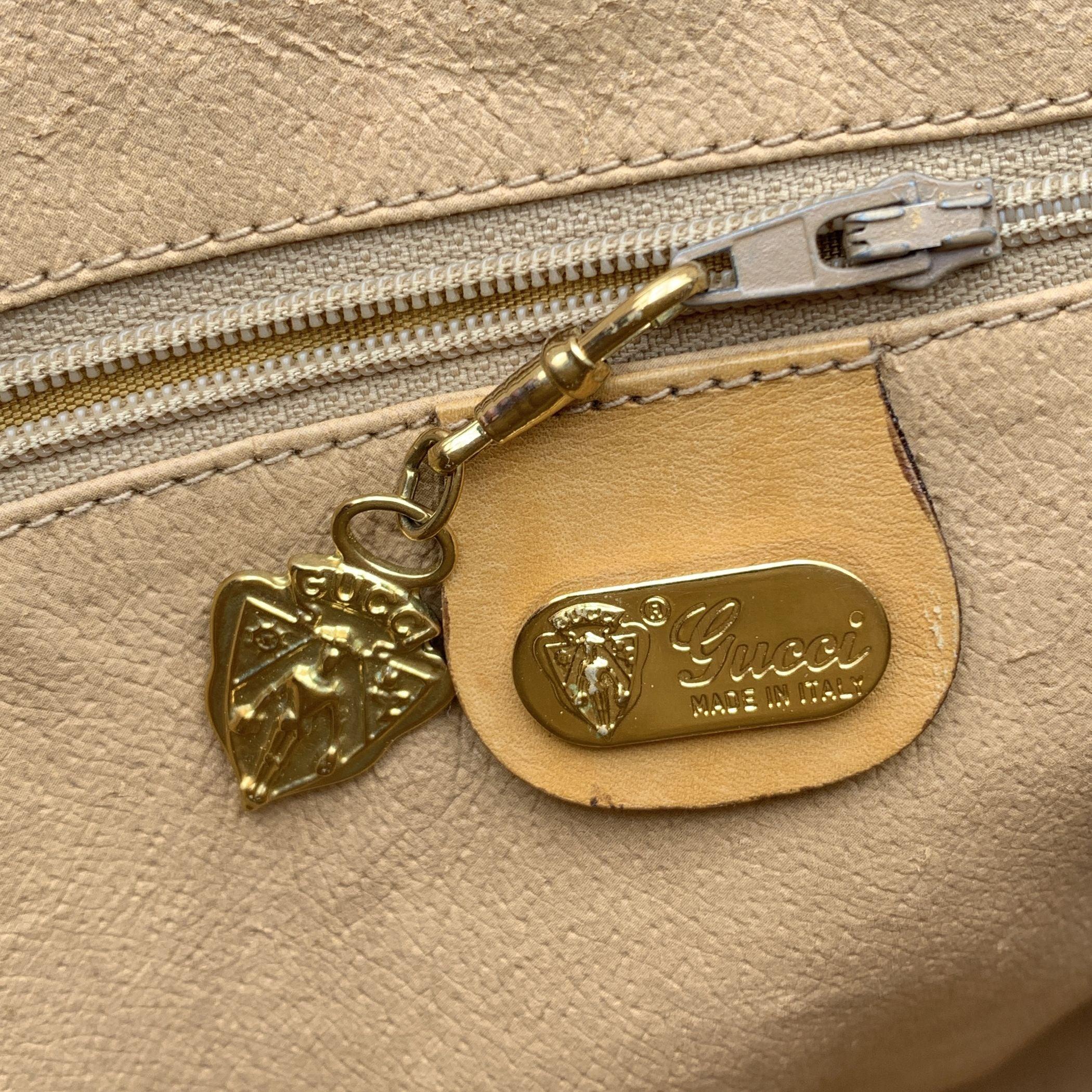 Gucci Vintage Beige Monogram Canvas Satchel Bag with Strap For Sale 3