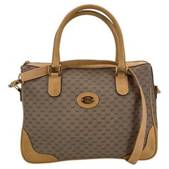 Gucci Vintage Beige Monogram Canvas Satchel Bag with Strap