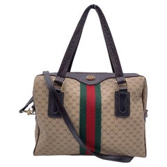 Gucci Vintage Beige Monogram Canvas Satchel Bag with Strap