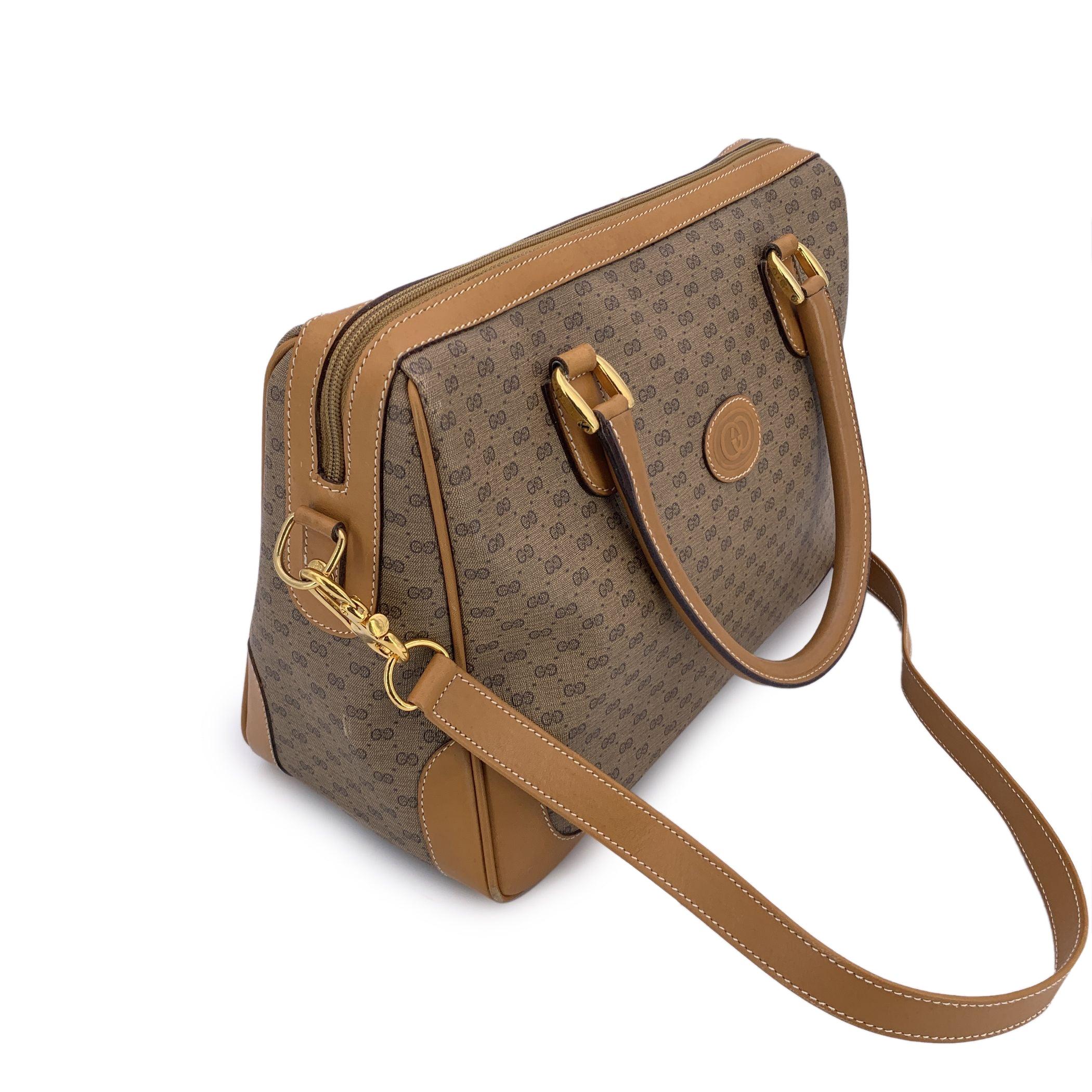Gucci Vintage Beige Monogram Canvas Satchel Handbag with Strap In Good Condition For Sale In Rome, Rome