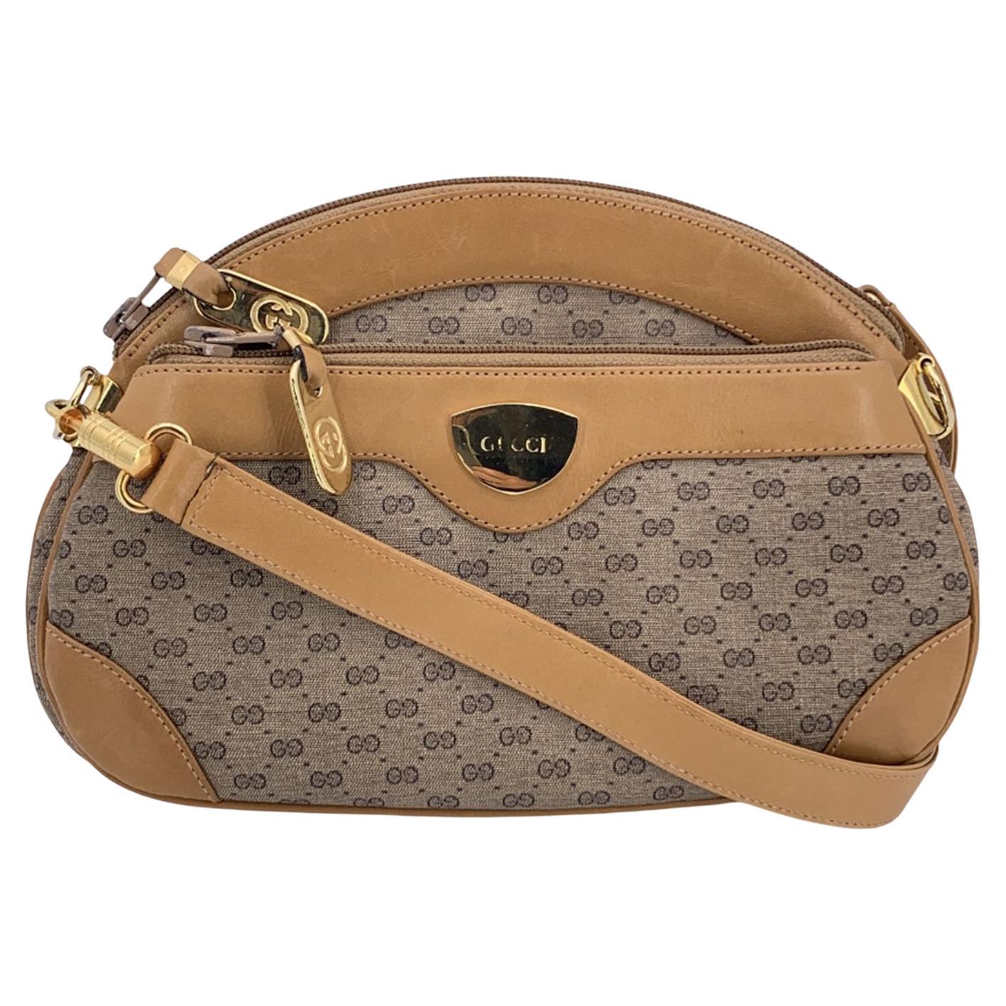 Gucci Vintage Beige Monogram Canvas Semi Round Crossbody Bag
