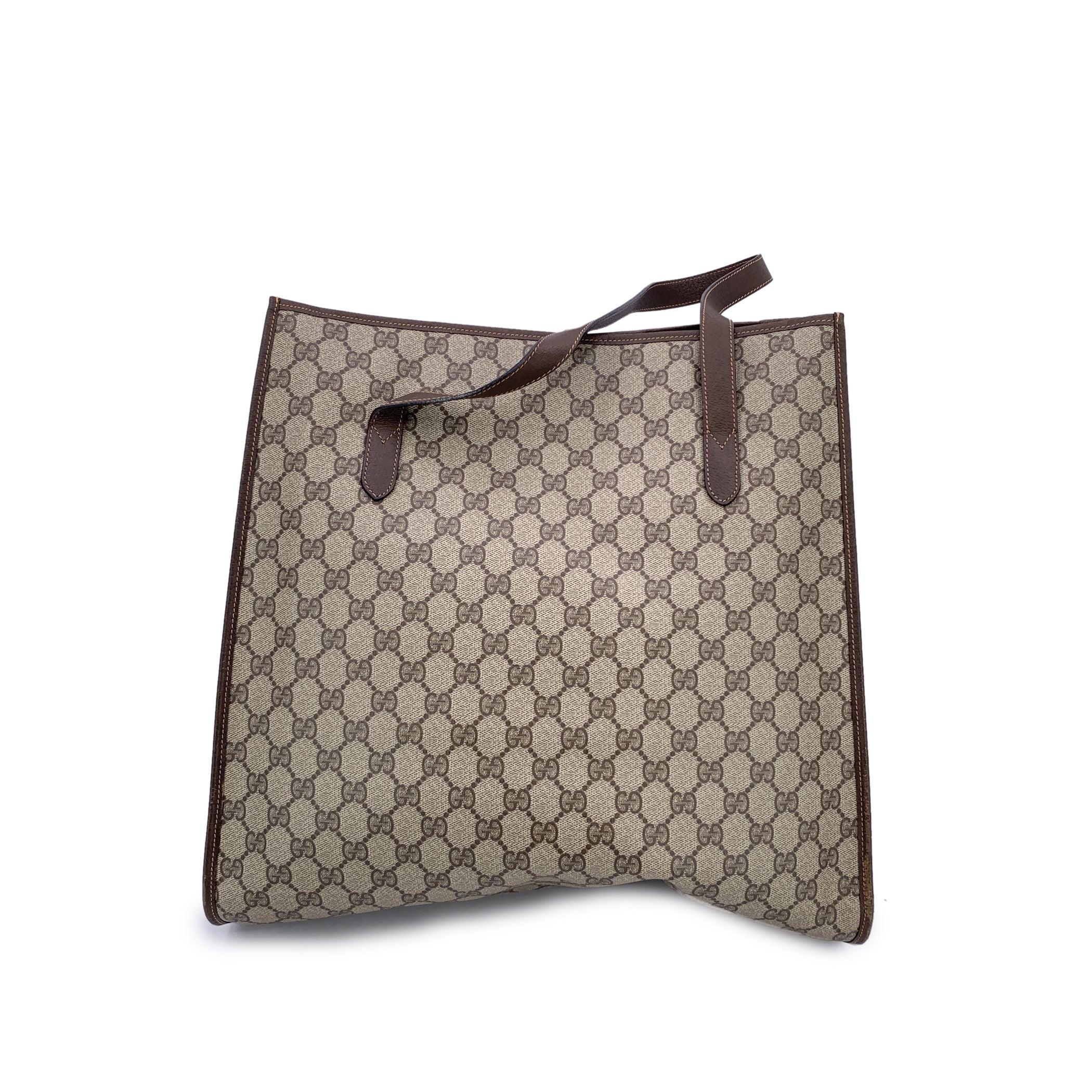 Gucci Vintage Beige Monogram Canvas Einkaufstasche im Zustand „Gut“ im Angebot in Rome, Rome