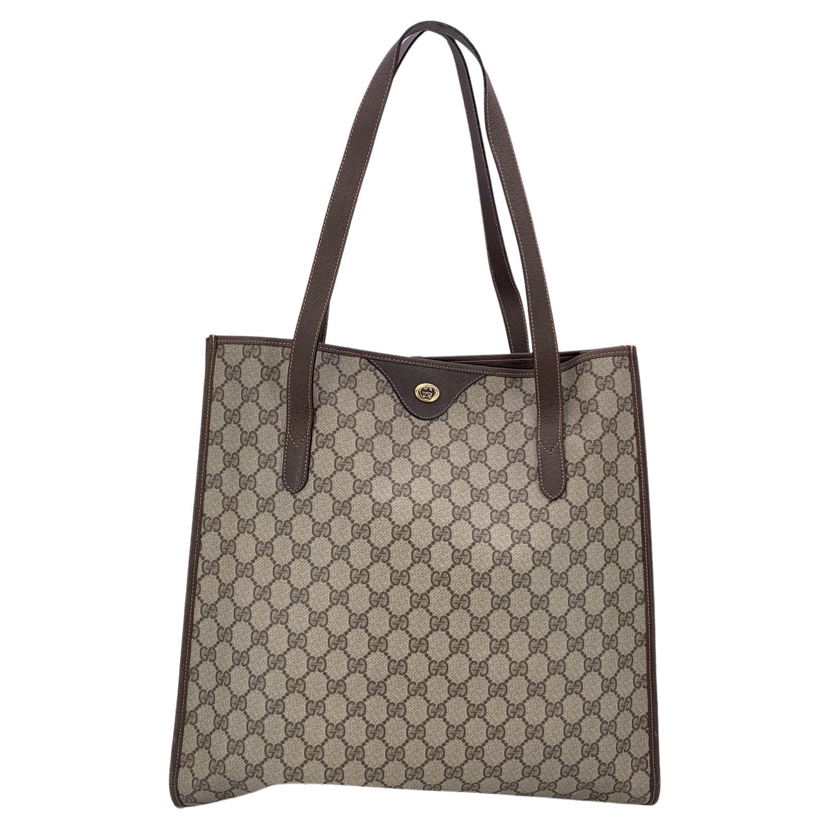 Gucci Vintage Beige Monogram Canvas Shopping Tote Bag