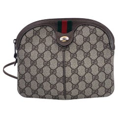 Gucci Vintage Beige Monogram Canvas Small Web Crossbody Bag