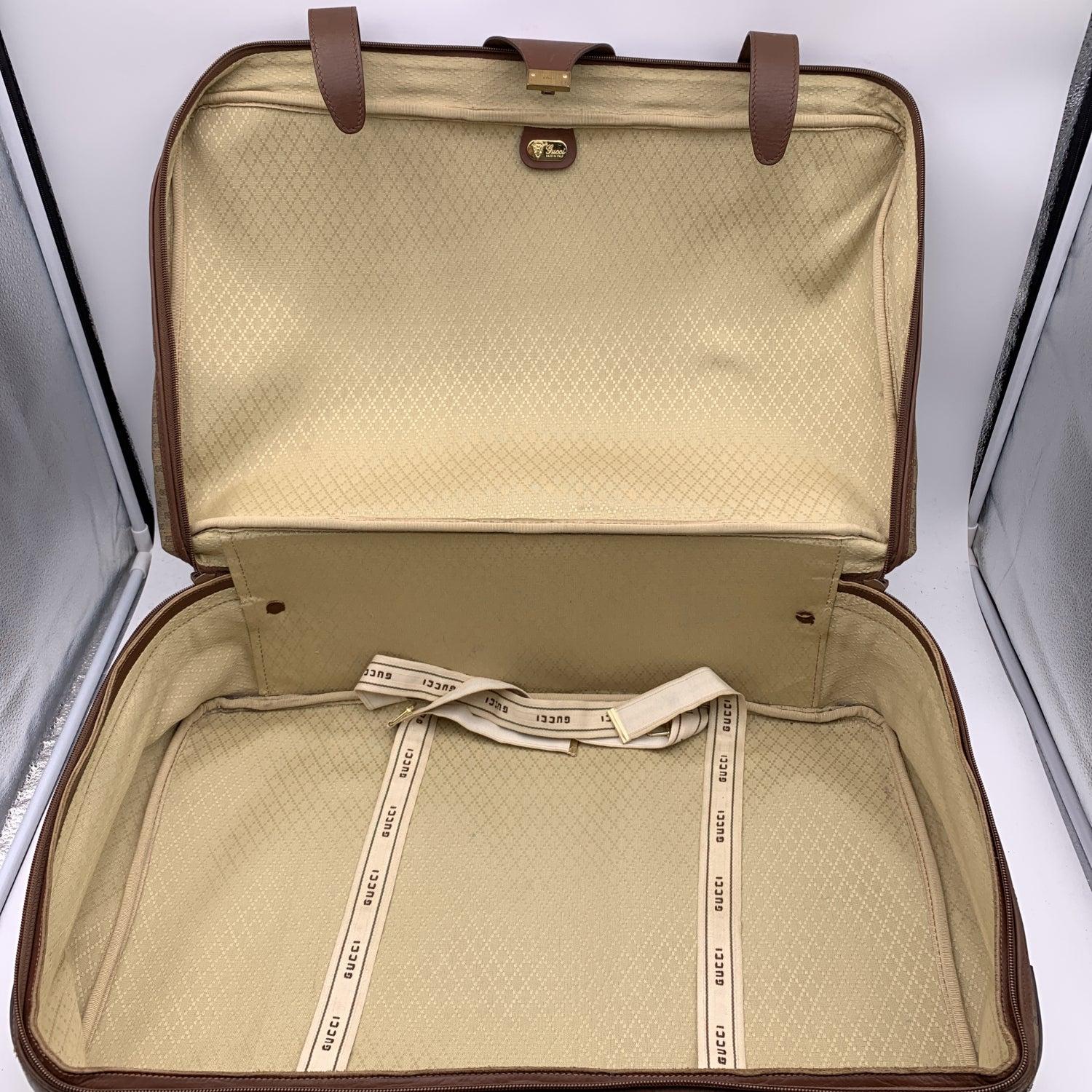 Gucci Vintage Beige Monogram Canvas Suitcase Travel Bag For Sale 1
