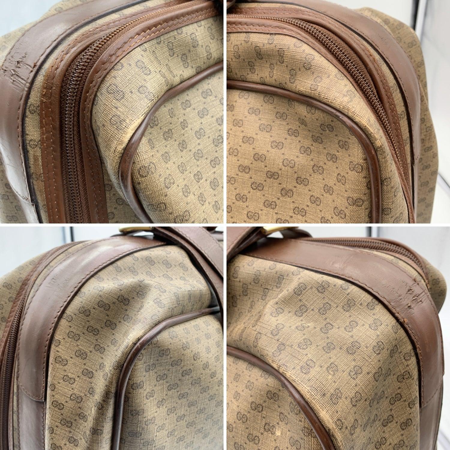 Gucci Vintage Beige Monogram Canvas Suitcase Travel Bag For Sale 3