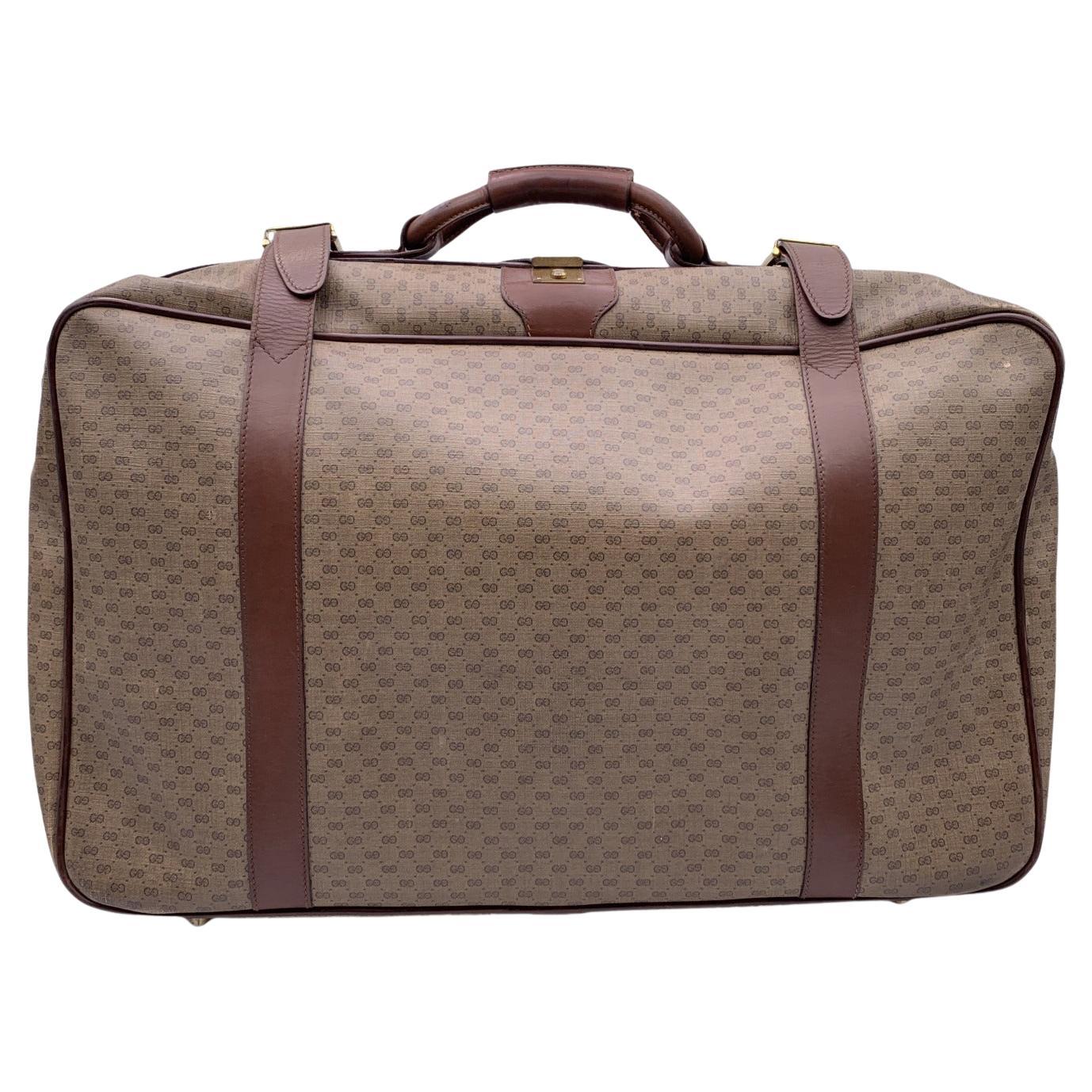 Gucci Vintage Beige Monogram Canvas Suitcase Travel Bag For Sale