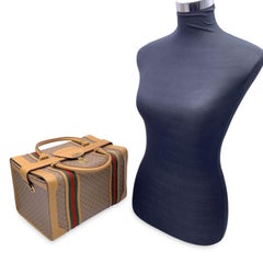 Gucci Vintage Beige Monogram Canvas Train Case Bag with Stripes