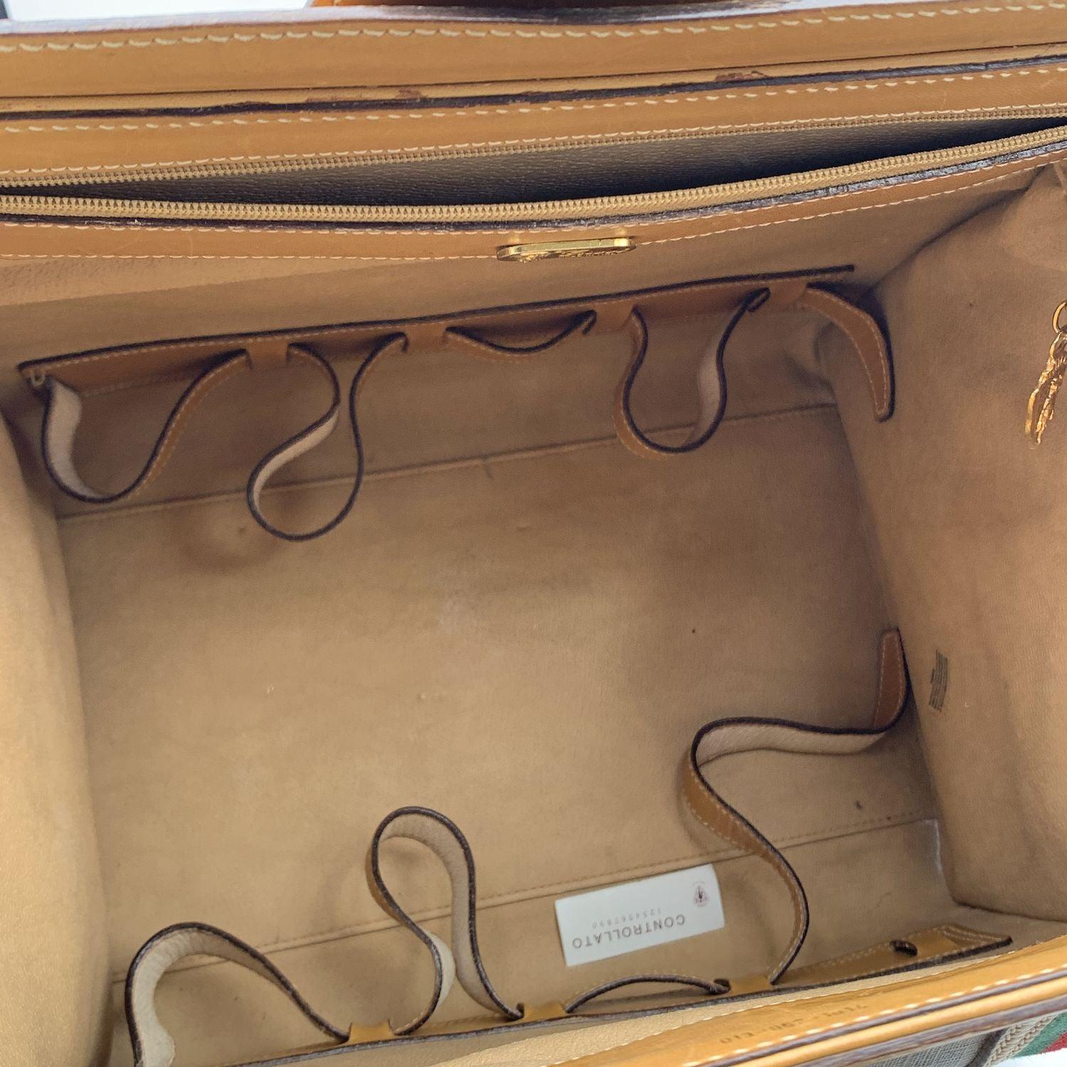 Women's Gucci Vintage Beige Monogram Canvas Train Case Bag with Stripes