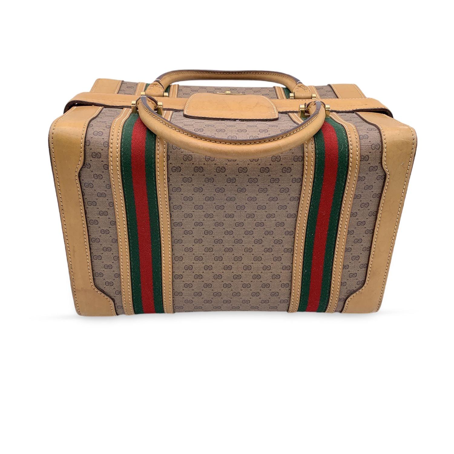 Gucci Vintage Beige Monogram Canvas Train Case Bag with Stripes 1