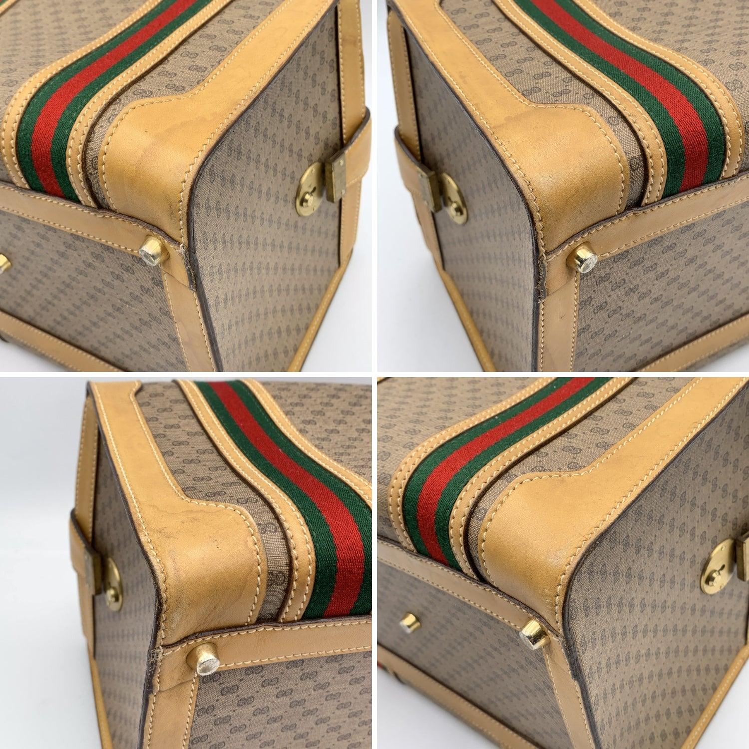 Gucci Vintage Beige Monogram Canvas Train Case Bag with Stripes 3