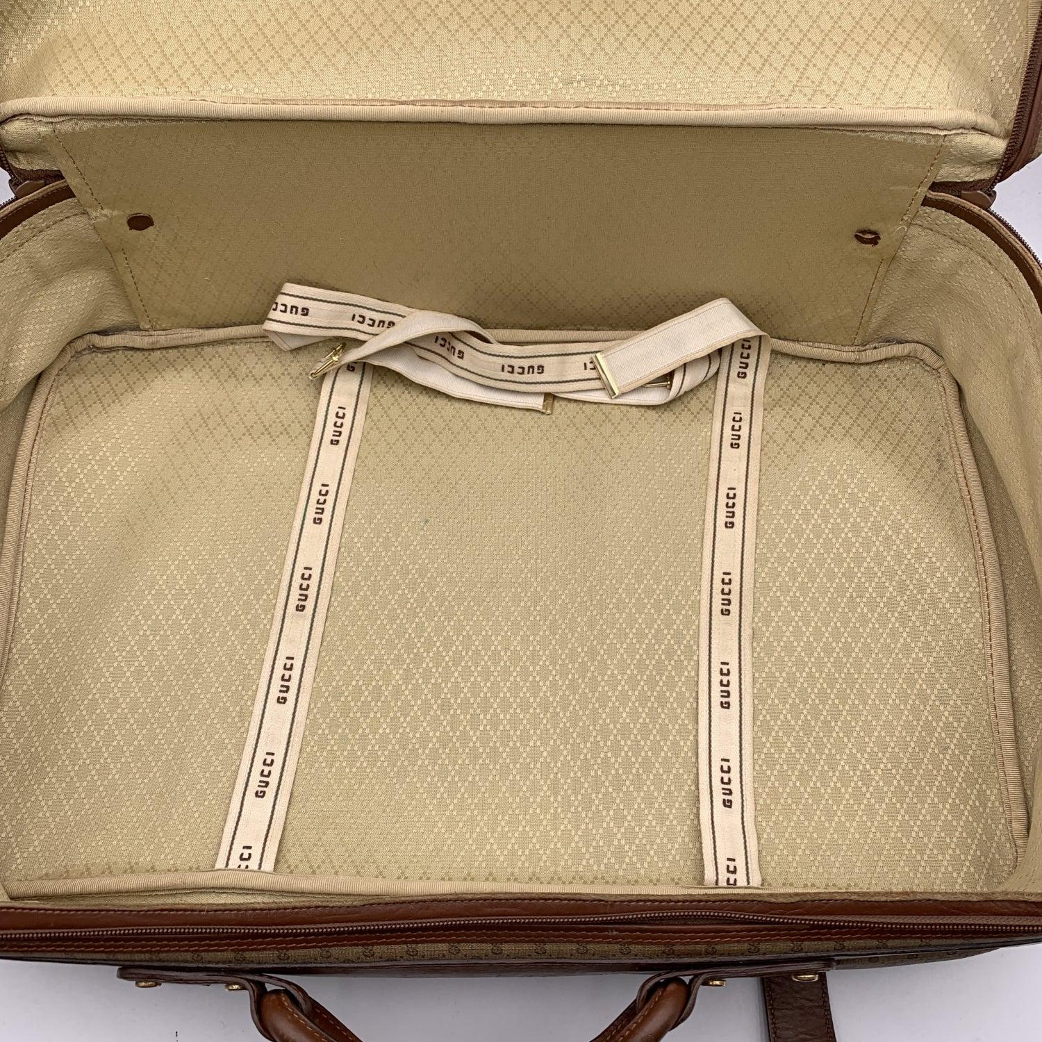 Gucci Vintage Beige Monogram Canvas Travel Bag Suitcase For Sale 5