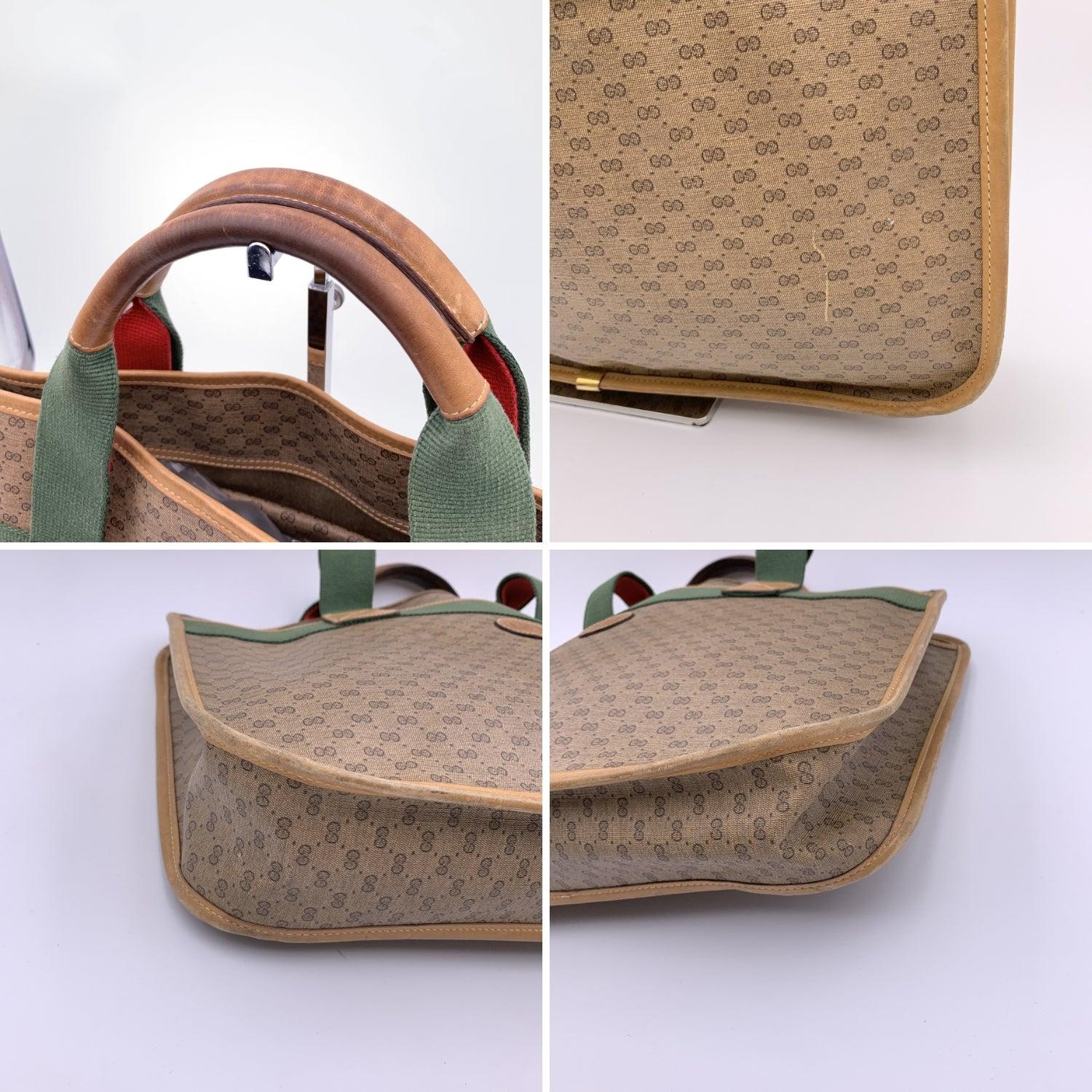 Gucci Vintage Beige Monogram Canvas Web Briefcase Handbag 3