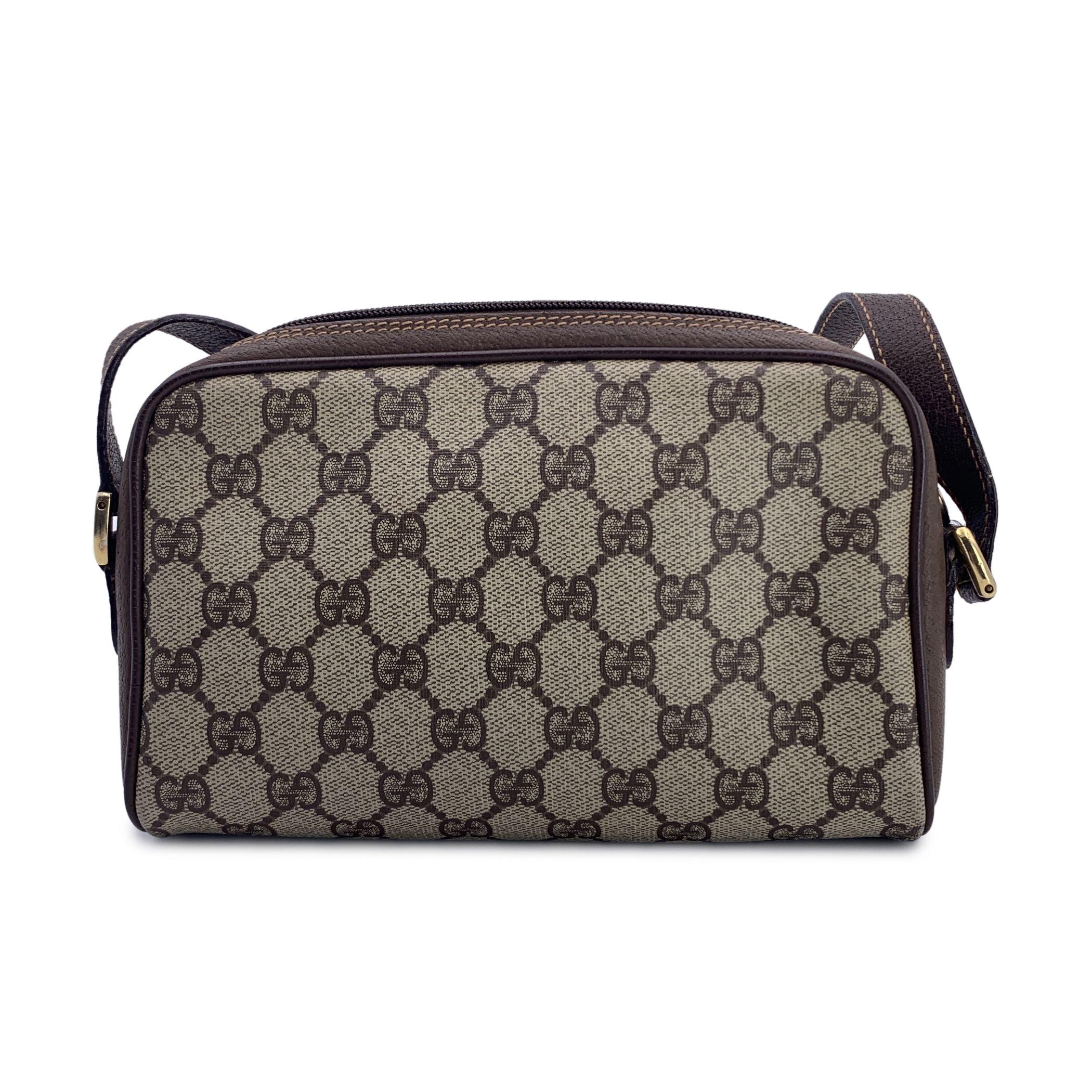 Black Gucci Vintage Beige Monogram Canvas Web Crossbody Bag