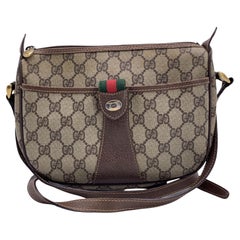 Gucci Vintage Beige Monogram Canvas Web Crossbody Bag