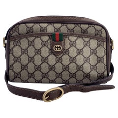 Gucci Vintage Beige Monogram Canvas Web Crossbody Bag