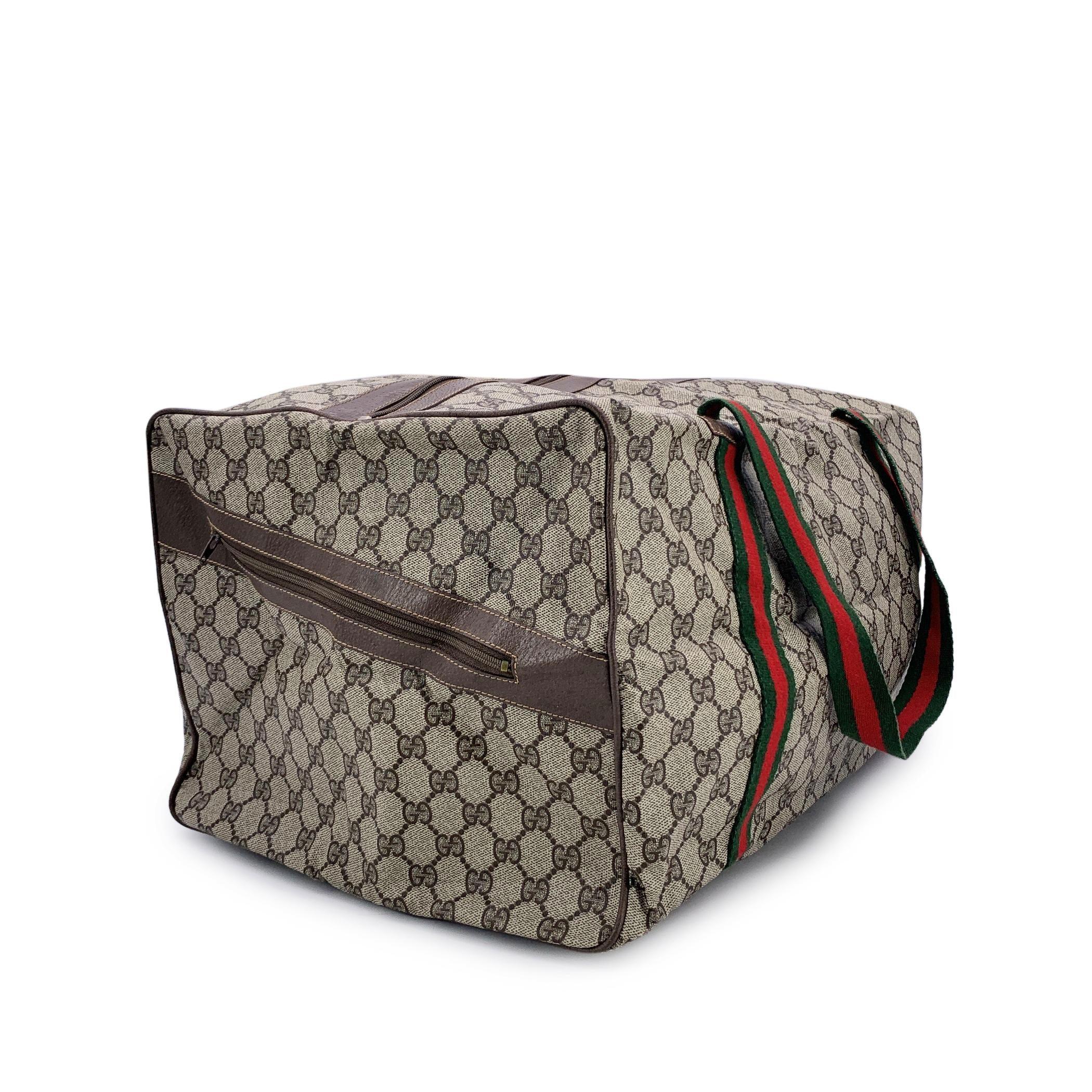 Gucci Vintage Beige Monogram Canvas Web Duffle Travel Bag 1