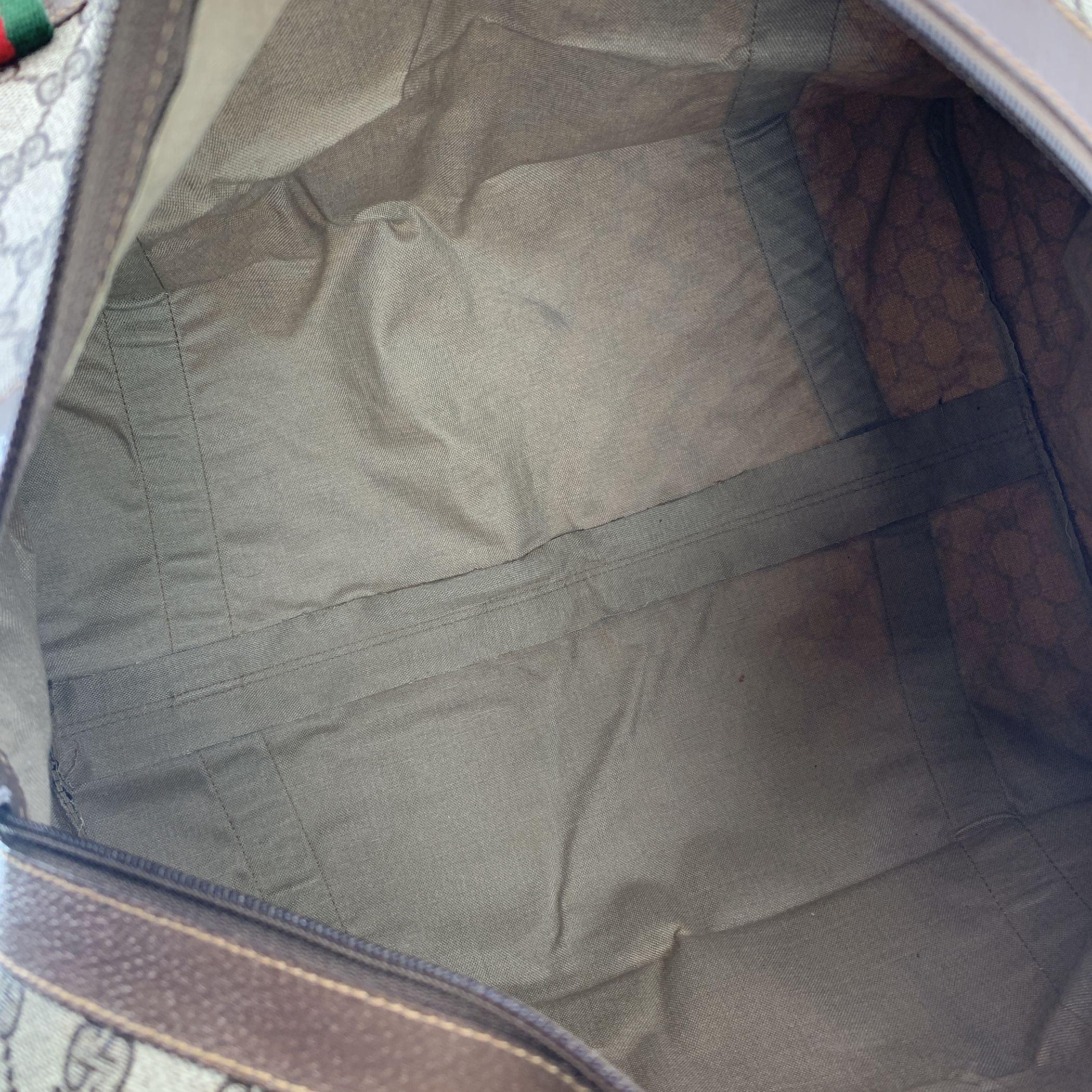 Gucci Vintage Beige Monogram Canvas Web Duffle Travel Bag 2