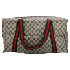 Gucci Vintage Beige Monogram Canvas Web Duffle Travel Bag
