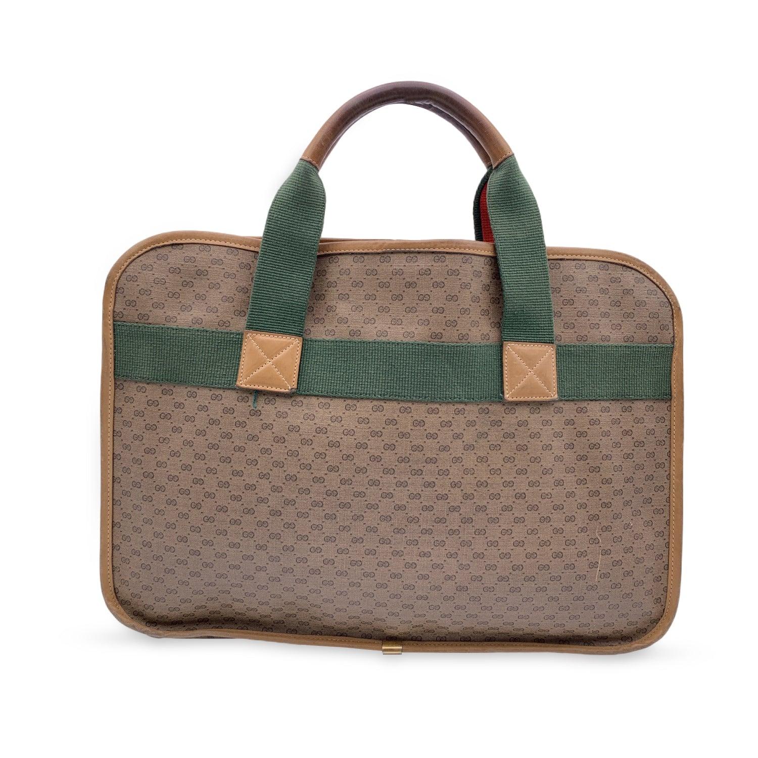 Gucci Vintage Beige Monogram Canvas Web Handles Briefcase Handbag In Good Condition For Sale In Rome, Rome