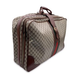 Gucci Vintage Beige Monogram Canvas Web Large Suitcase Travel Bag