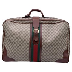 Gucci Retro Beige Monogram Canvas Web Large Suitcase Travel Bag