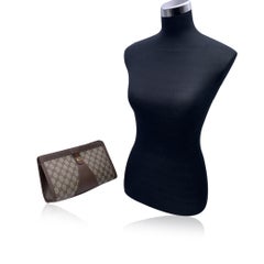 Gucci Vintage Beige Monogram Canvas Web Ribbon Cosmetic Bag Clutch
