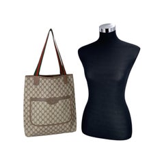 Gucci Vintage Beige Monogram Canvas Web Strap Ophidia Shopping Tote Bag