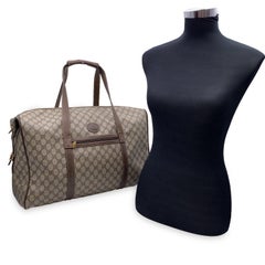 Gucci Vintage Beige Monogram Canvas Weekender Travel Duffle Bag