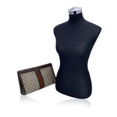 Gucci Vintage Beige Monogram Cosmetic Bag Large Clutch with Stripes