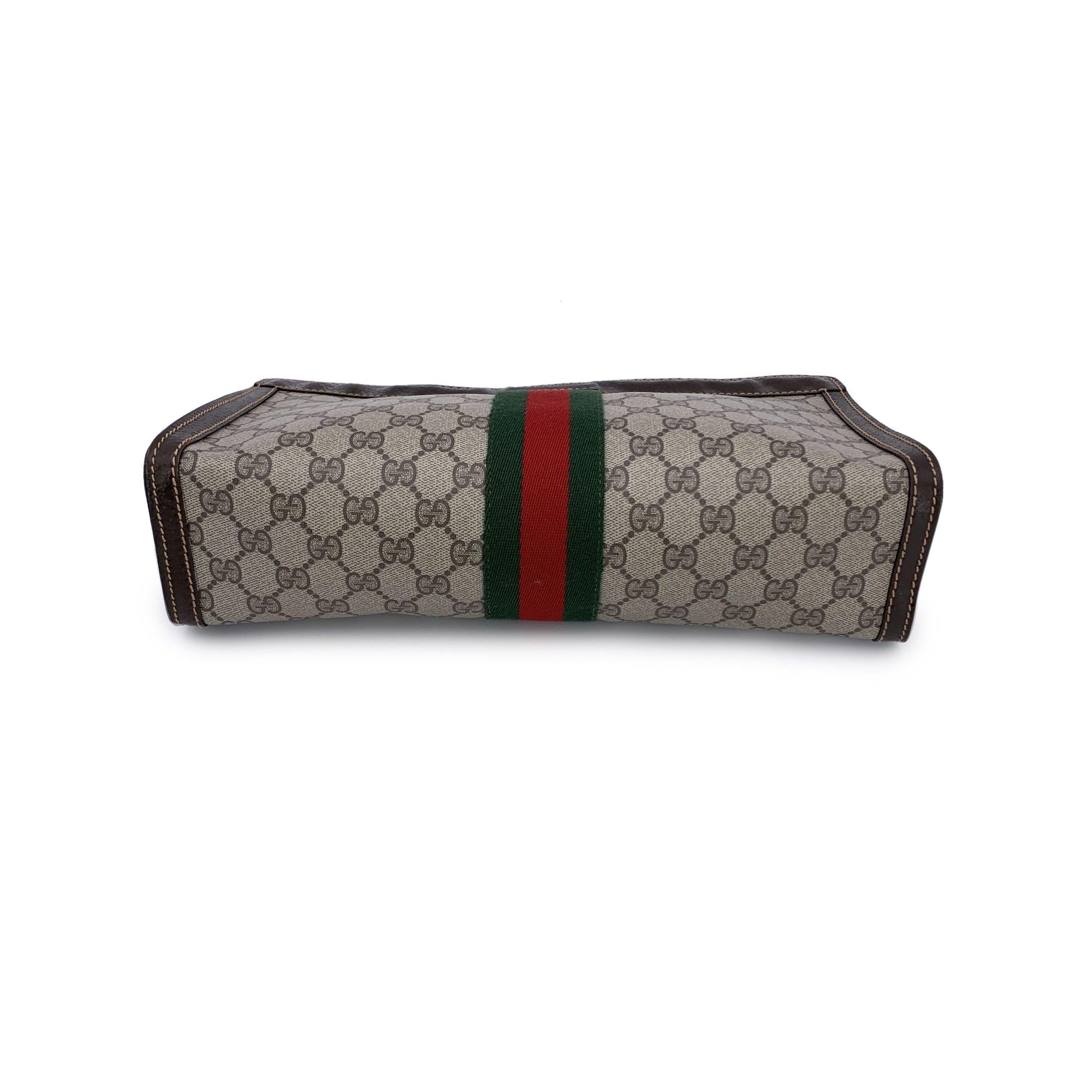 Women's or Men's Gucci Vintage Beige Monogram Cosmetic Bag Large Clutch with Stripes