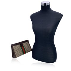 Gucci Vintage Beige Monogram Cosmetic Bag Ophidia Clutch with Stripes