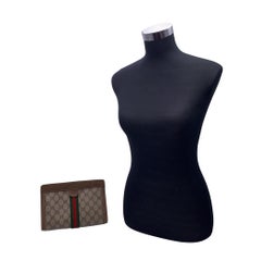 Gucci Vintage Beige Monogram Cosmetic Bag Ophidia Clutch with Stripes