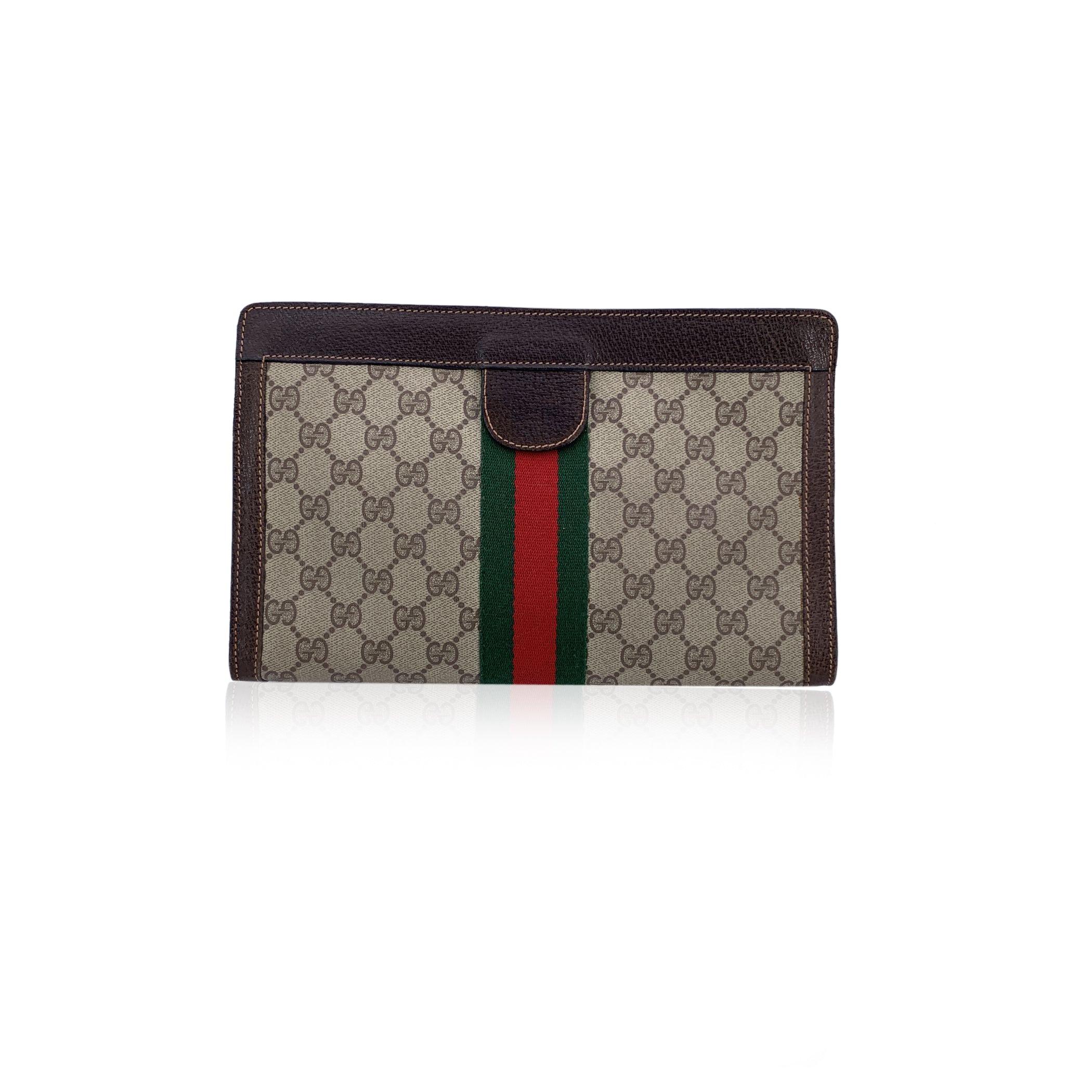 Gucci Vintage Beige Monogramm Kosmetiktasche Ophidia Clutch mit Streifen mit Streifen im Zustand „Gut“ in Rome, Rome