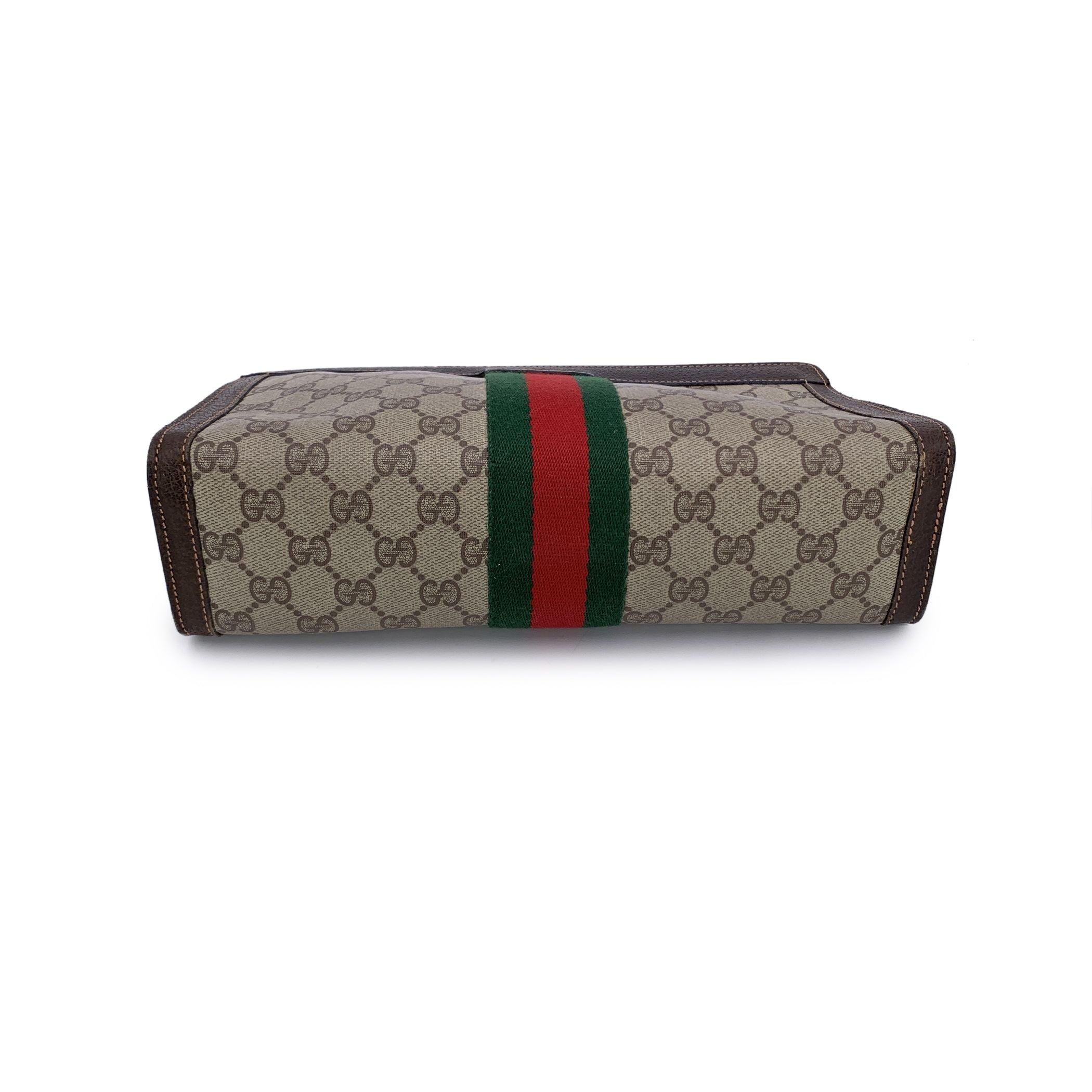 Gucci Vintage Beige Monogramm Kosmetiktasche Ophidia Clutch mit Streifen mit Streifen für Damen oder Herren