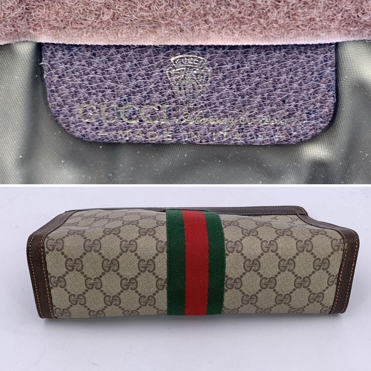 Gucci Vintage Beige Monogramm Kosmetiktasche Ophidia Clutch mit Streifen mit Streifen 2
