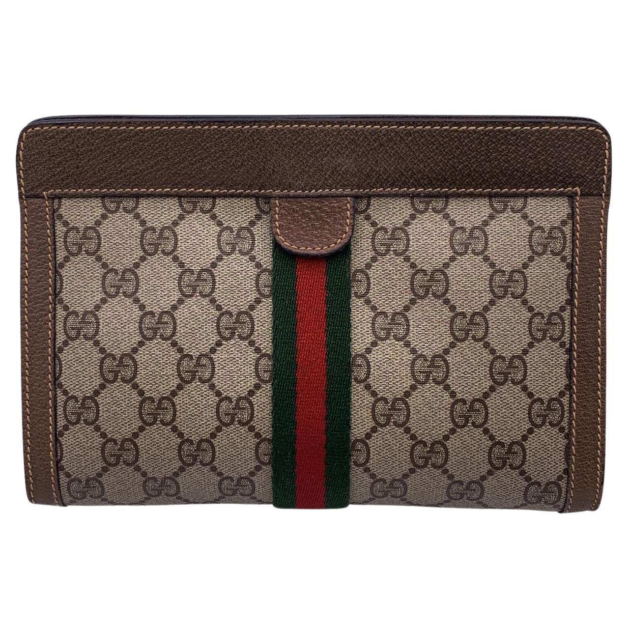 Gucci Vintage Beige Monogramm Kosmetiktasche Ophidia Clutch mit Streifen mit Streifen