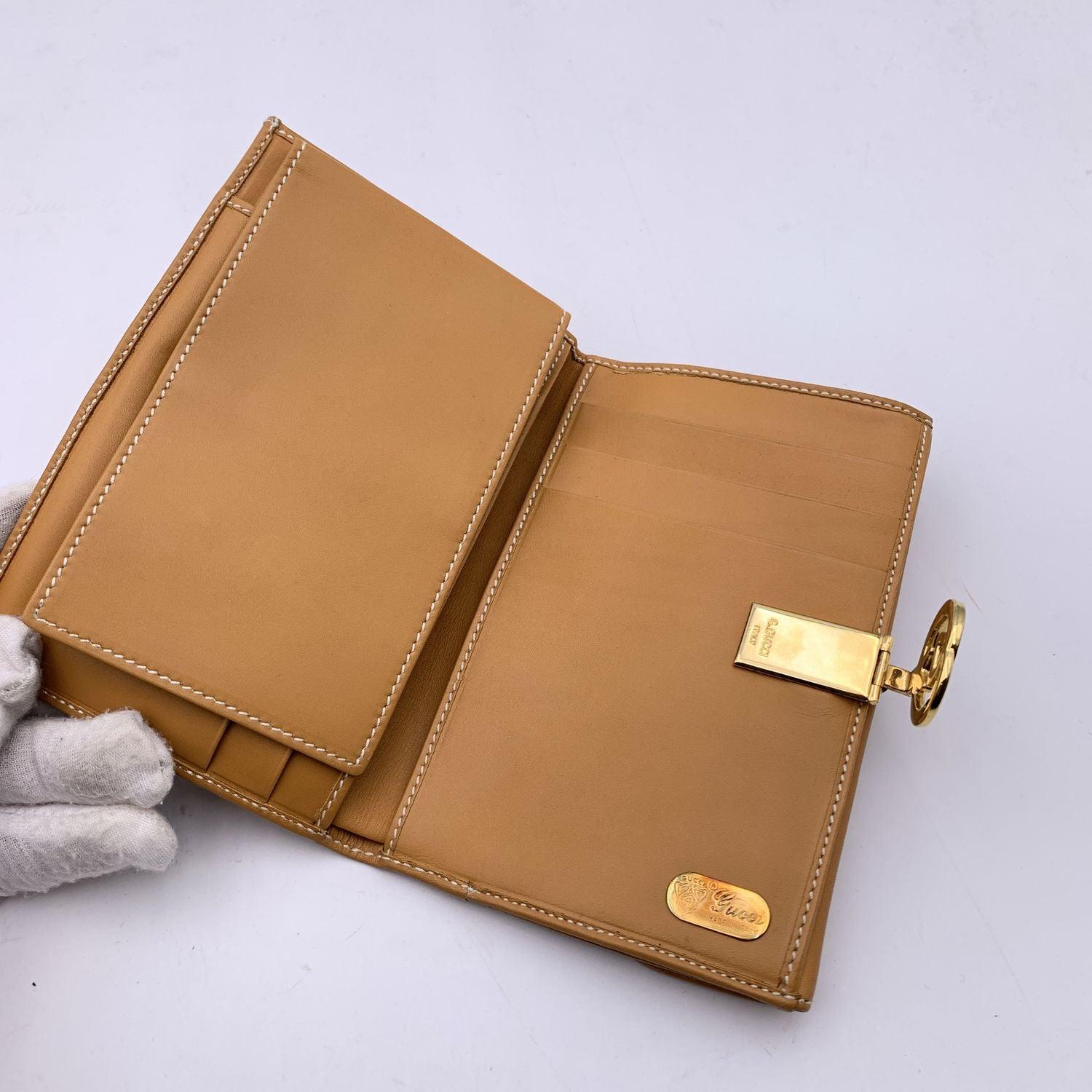 Gucci Vintage Beige Monogram Wallet Checkbook with Stripes 1