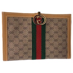 Gucci Vintage Beige Monogram Wallet Checkbook with Stripes