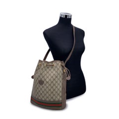 Gucci Vintage Beige Monogram Web Drawstring Bucket Bag