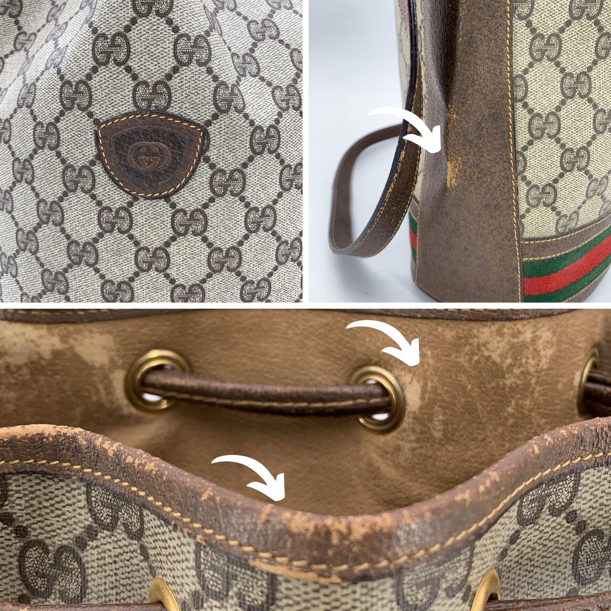 Women's Gucci Vintage Beige Monogram Web Drawstring Bucket Bag