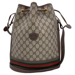 Gucci Vintage Beige Monogram Web Drawstring Bucket Bag