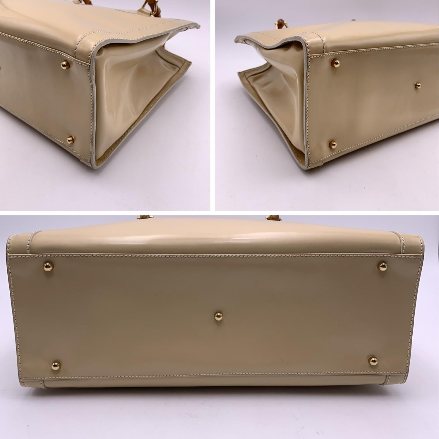 Women's Gucci Vintage Beige Patent Leather Bamboo Princess Diana Tote Bag