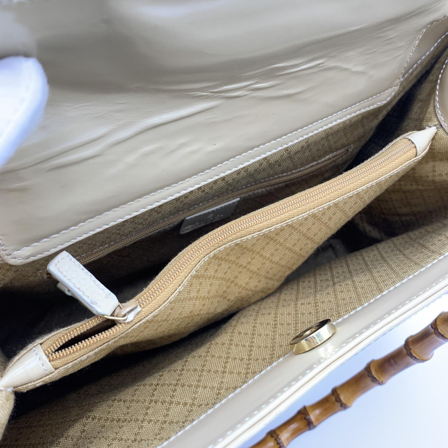 Gucci Vintage Beige Patent Leather Bamboo Princess Diana Tote Bag 1