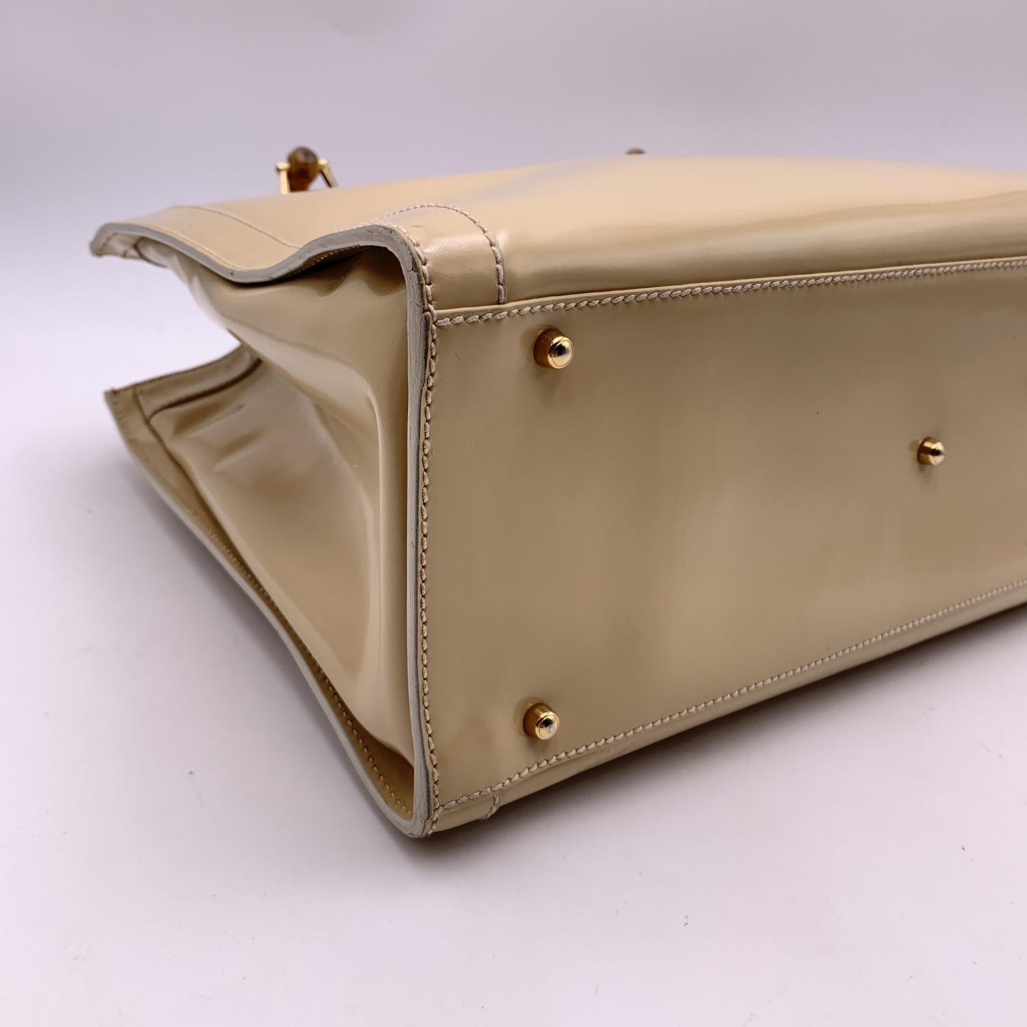 Gucci Vintage Beige Patent Leather Bamboo Princess Diana Tote Bag 3